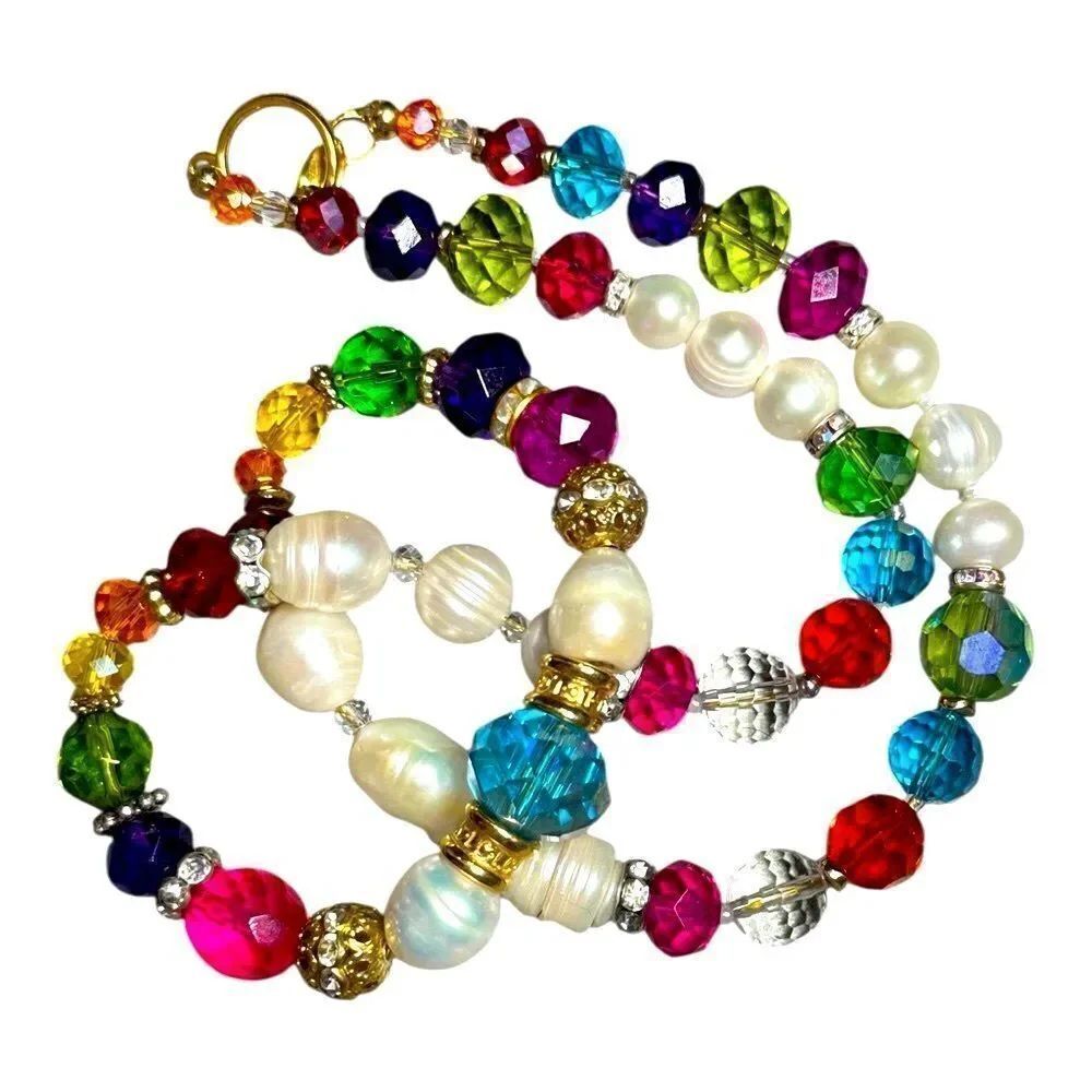 Rare one of a kind HandBeaded Genuine Freshwater Pearl Faceted Austrian Crystals